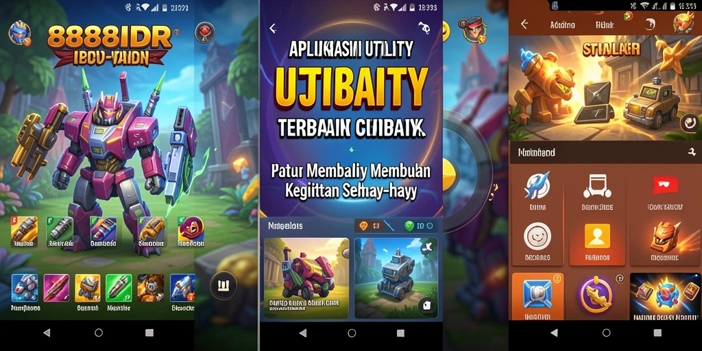 Screenshot utama 888IDR menampilkan antarmuka aplikasi Utility yang user-friendly.