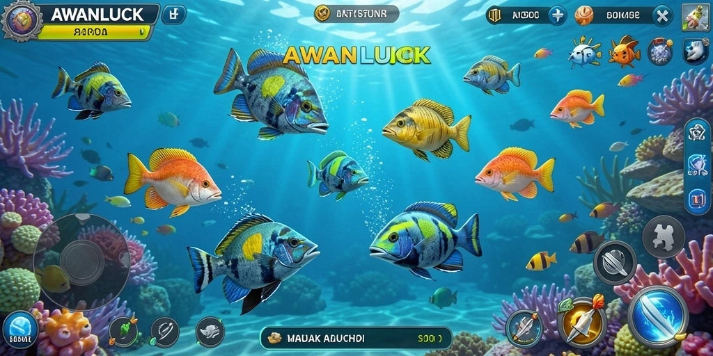 Gameplay seru AWANLUCK menampilkan aksi menembak ikan yang mendebarkan.