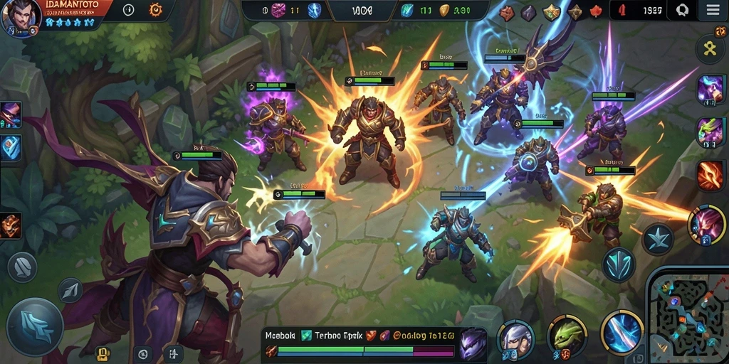 Screenshot gameplay intens dari IDAMANTOTO dengan pertarungan seru di arena.