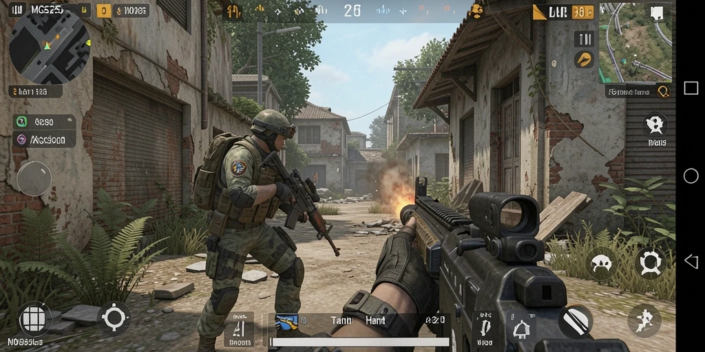 Screenshot dari gameplay MG525 yang menunjukkan aksi tembak-menembak yang intens.