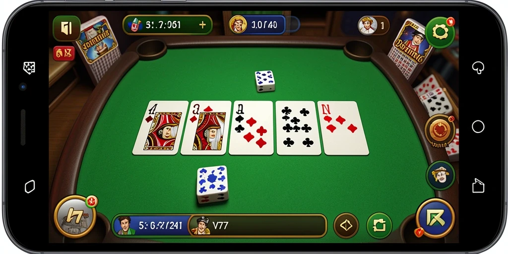 Screenshot gameplay NV77 yang menampilkan aksi domino yang intens.