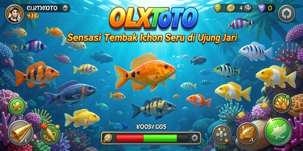 Screenshot gameplay OLXTOTO menampilkan serunya menembak ikan di bawah laut.