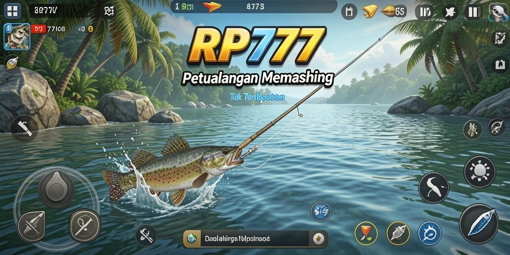 Screenshot gameplay RP777 yang menunjukkan aksi memancing yang seru.