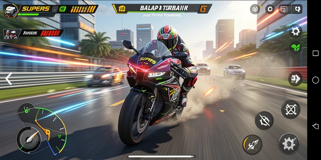Tampilan gameplay memukau dari balapan motor SUPER5.