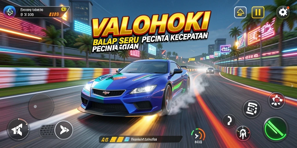 Screenshot gameplay VALOHOKI menampilkan aksi balapan yang mendebarkan dan grafis menawan.
